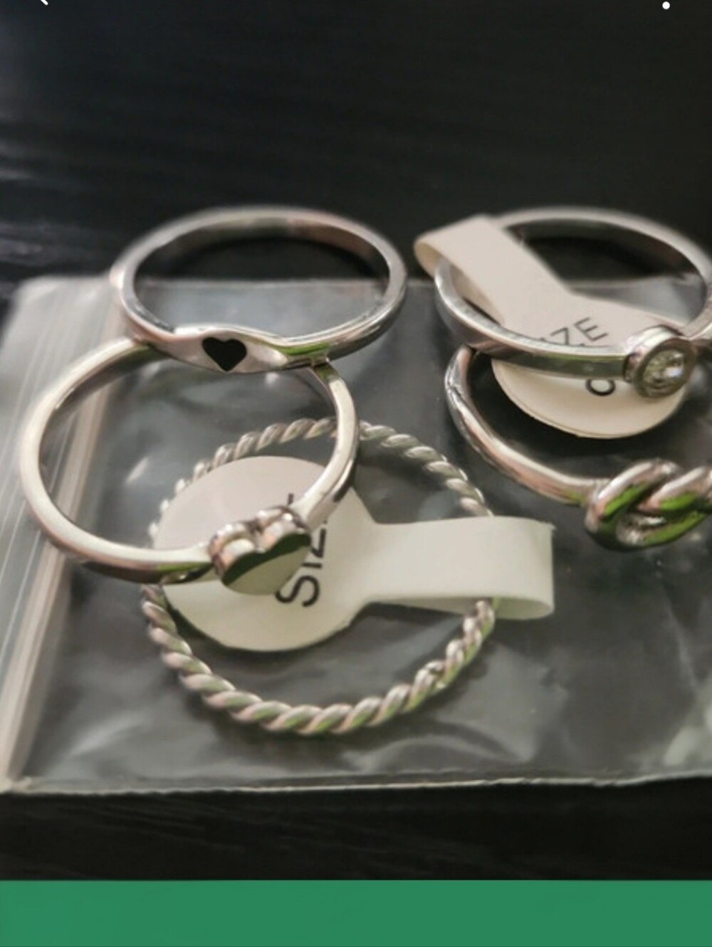 Silver-Tone Stackable Ring Set, 5 Pcs, Sz 8, NEW